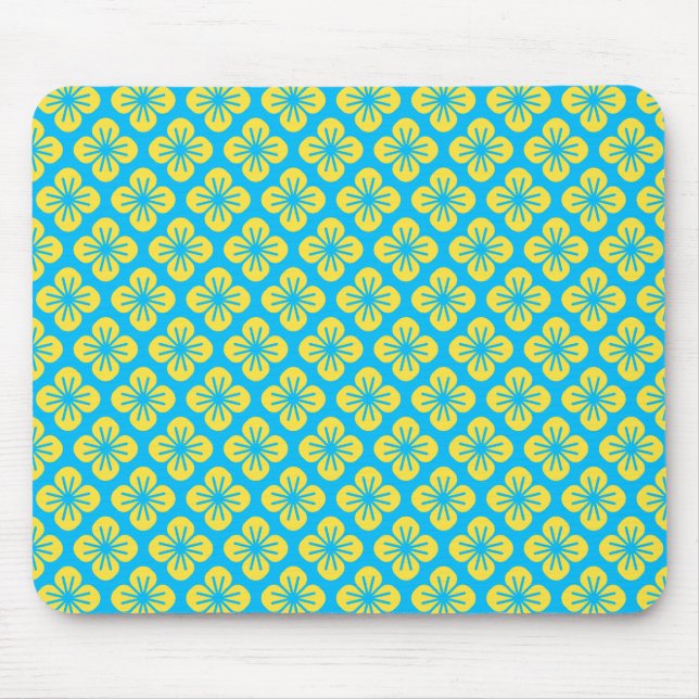 Flower Pattern in Yellow and Turquoise Mouse Mat (Front)