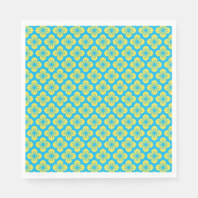 Flower Pattern in Yellow and Turquoise Napkin (Front)