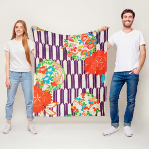 Flower Pattern, Japanese Design Fleece Blanket