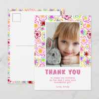 Flower Pattern Kids Girl Photo Birthday Thank you