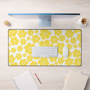 Flower Pattern - Lemon Yellow and White Desk Mat
