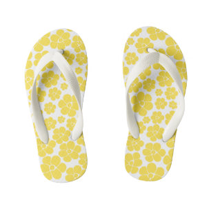 Flower Pattern - Lemon Yellow and White  Kid's Flip Flops