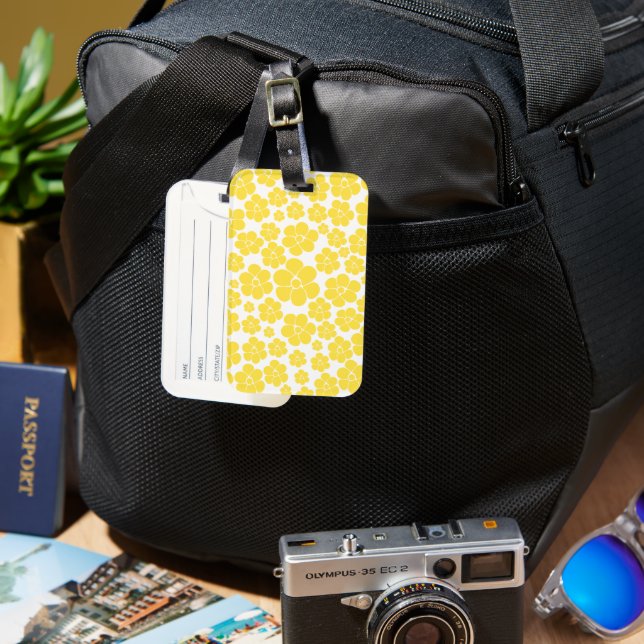 Flower Pattern - Lemon Yellow and White  Luggage Tag (Front & Back)