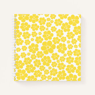 Flower Pattern - Lemon Yellow and White Notebook