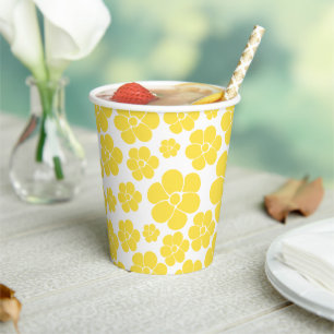 Flower Pattern - Lemon Yellow and White Paper Cups