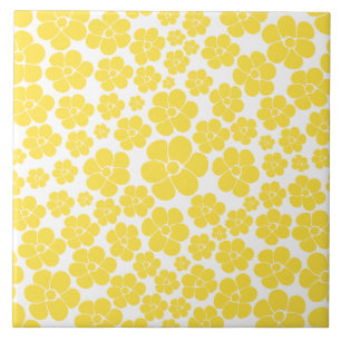 Flower Pattern - Lemon Yellow and White Tile