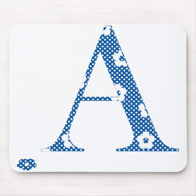 Flower Pattern Letter A(blue) Mouse Mat (Front)