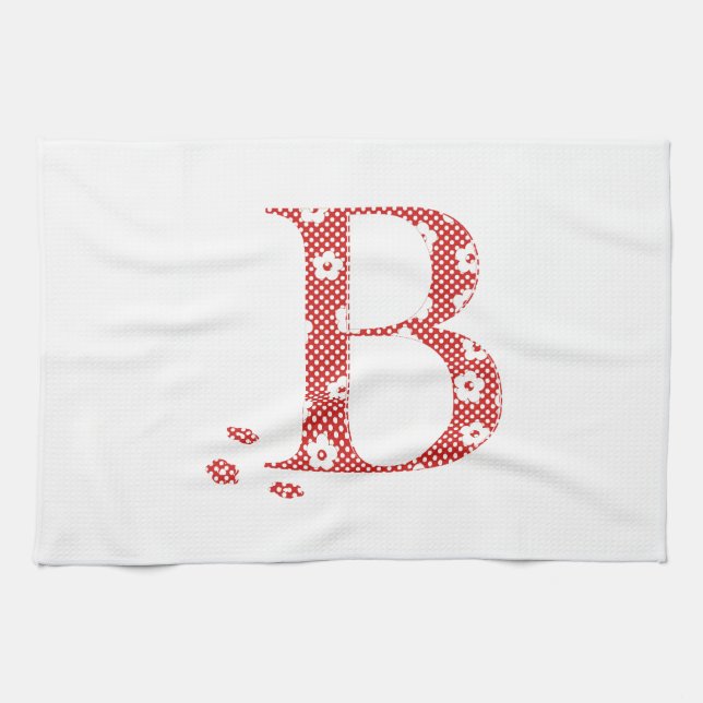 Flower Pattern Letter B (red) Tea Towel (Horizontal)