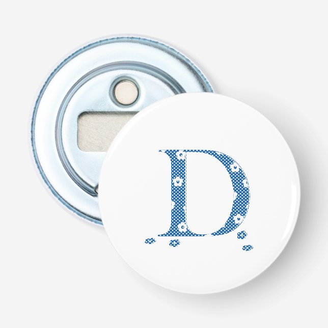 Flower Pattern Letter D(blue) Bottle Opener (Front)