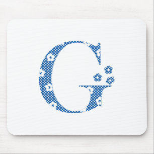 Flower Pattern Letter G(blue) Mouse Mat