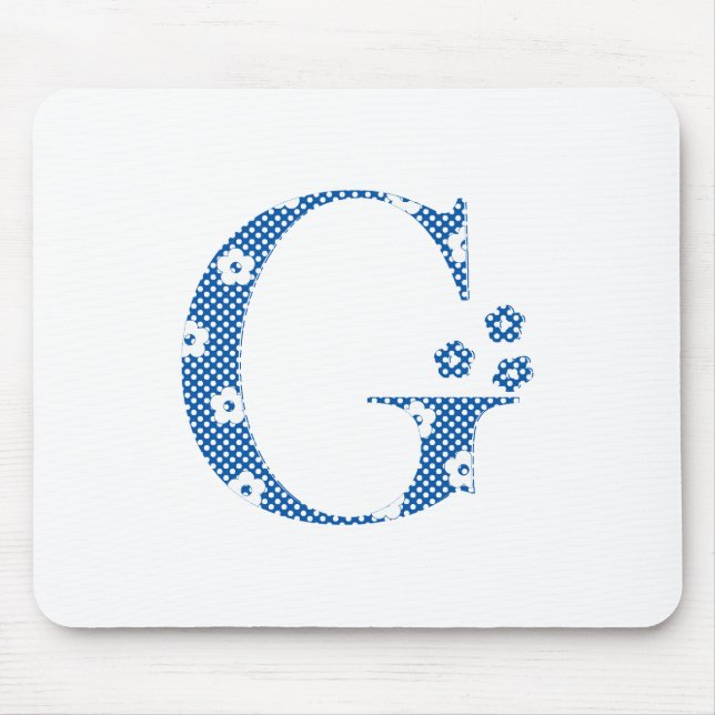 Flower Pattern Letter G(blue) Mouse Mat (Front)