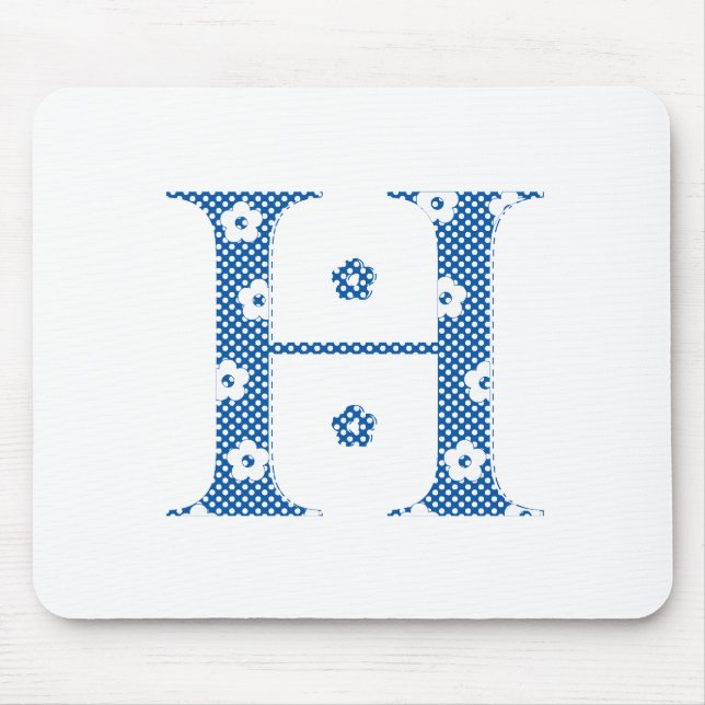 Flower Pattern Letter H (blue) Mouse Mat (Front)