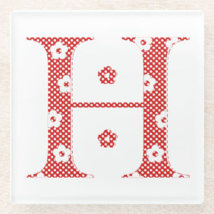 Flower Pattern Letter H (red) Glass Coaster