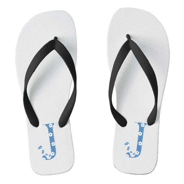 Flower Pattern Letter J (blue) Flip Flops (Footbed)