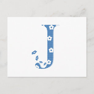 Flower Pattern Letter J (blue) Postcard