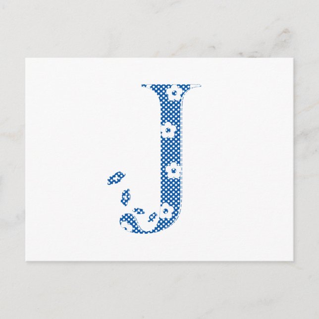 Flower Pattern Letter J (blue) Postcard (Front)