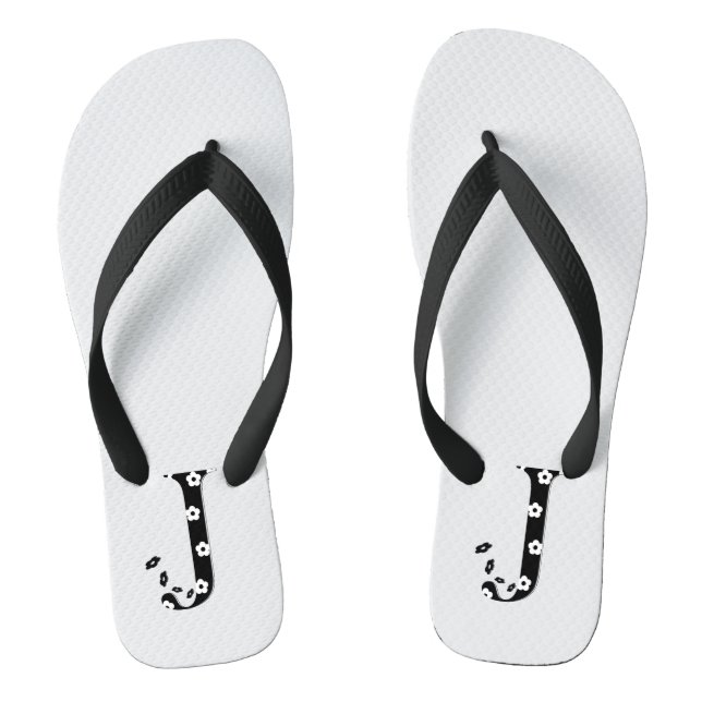 Flower Pattern Letter J Flip Flops (Footbed)