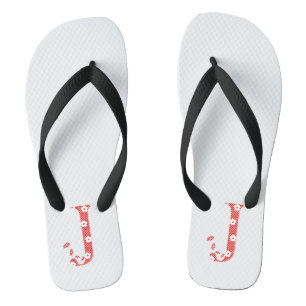 Flower Pattern Letter J (red) Flip Flops