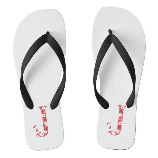 Flower Pattern Letter J (red) Flip Flops (Footbed)