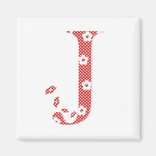 Flower Pattern Letter J (red) Magnet