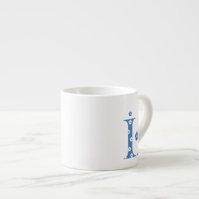 Flower Pattern Letter L(blue) Espresso Cup (Front Right)