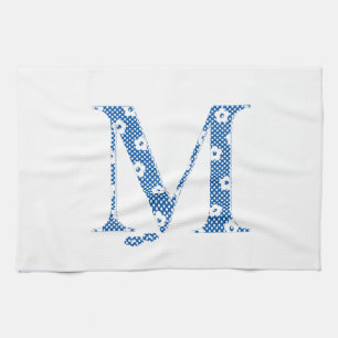 Flower Pattern Letter M(blue) Tea Towel