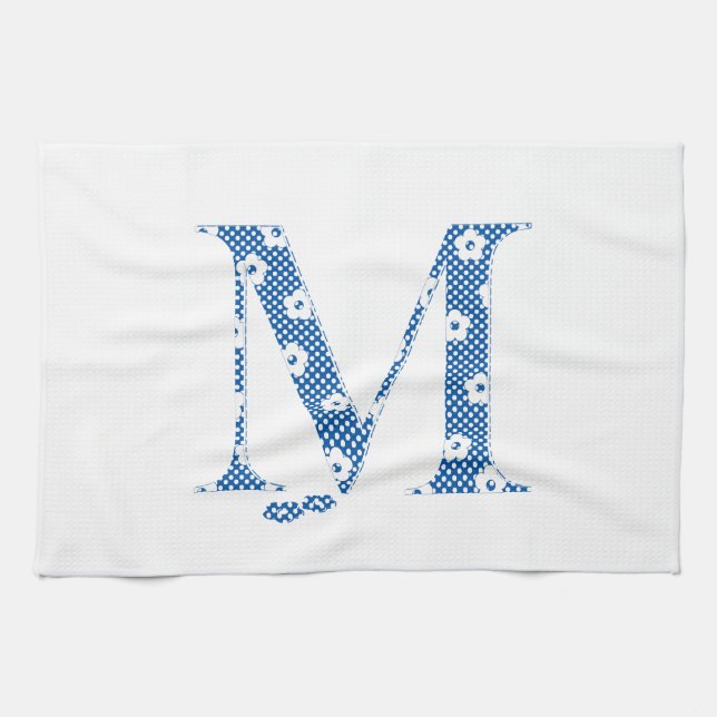 Flower Pattern Letter M(blue) Tea Towel (Horizontal)