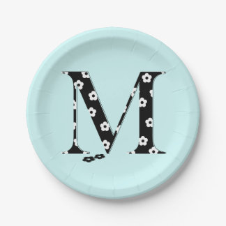 Flower Pattern Letter M Paper Plate