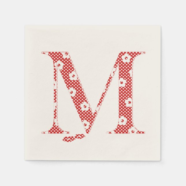 Flower Pattern Letter M(red) Napkin (Front)