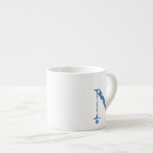 Flower Pattern Letter N(blue) Espresso Cup
