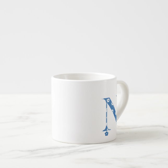 Flower Pattern Letter N(blue) Espresso Cup (Front Right)