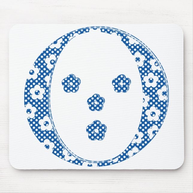 Flower Pattern Letter O(blue) Mouse Mat (Front)