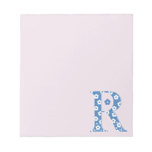 Flower Pattern Letter R(blue) Notepad