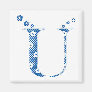 Flower Pattern Letter U(blue) Magnet