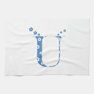 Flower Pattern Letter U(blue) Tea Towel