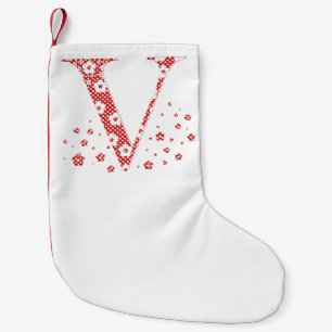 Flower Pattern Letter V(red) Small Christmas Stocking