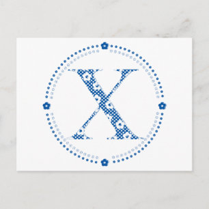 Flower Pattern Letter X(blue) Postcard