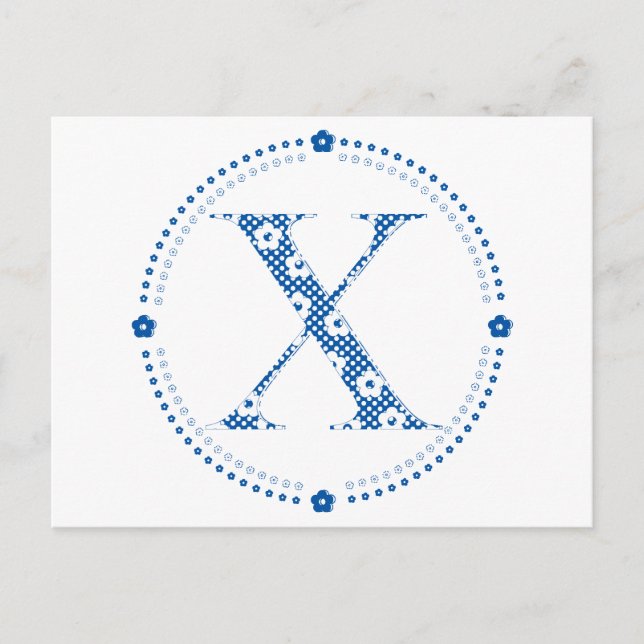 Flower Pattern Letter X(blue) Postcard (Front)