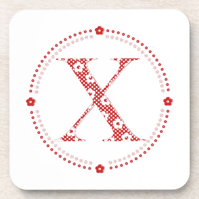 Flower Pattern Letter X(red) Coaster (Front)