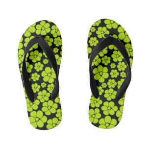 Flower Pattern - Lime Green Kid's Flip Flops