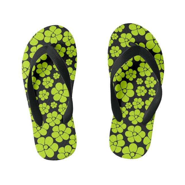 Flower Pattern - Lime Green Kid's Flip Flops (Footbed)