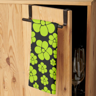 Flower Pattern - Lime Green Tea Towel