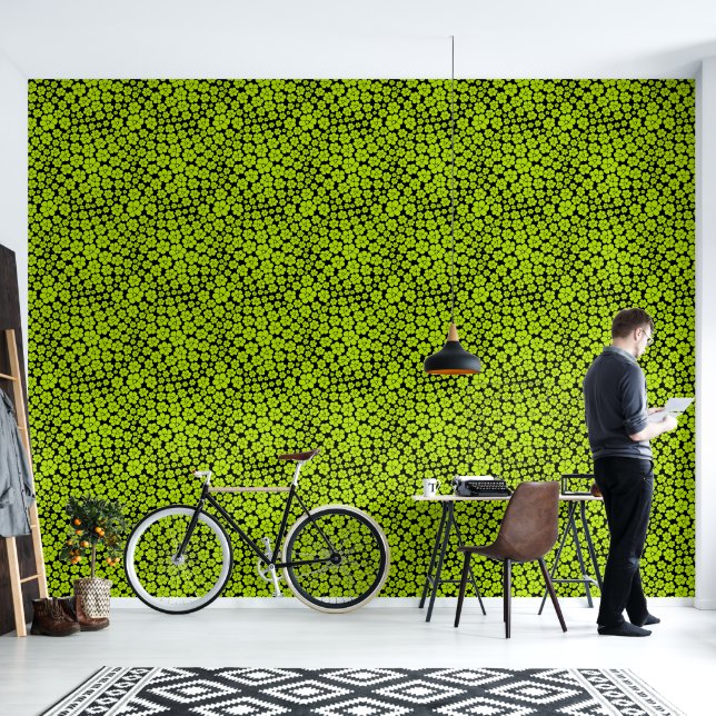 Flower Pattern - Lime Green Wallpaper (Living Room)
