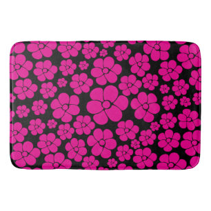 Flower Pattern - Magenta and Black Bath Mat