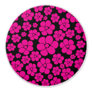 Flower Pattern - Magenta and Black  Ceramic Knob