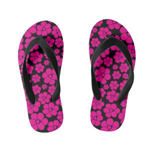 Flower Pattern - Magenta and Black  Kid's Flip Flops