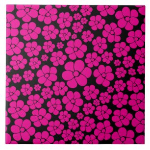 Flower Pattern - Magenta and Black Tile