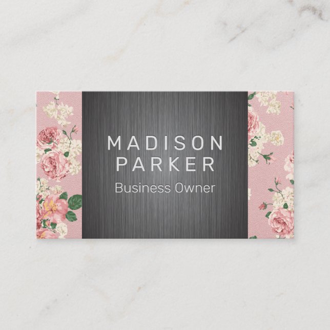 Flower Pattern | Metal Brushed Business Card (Front)