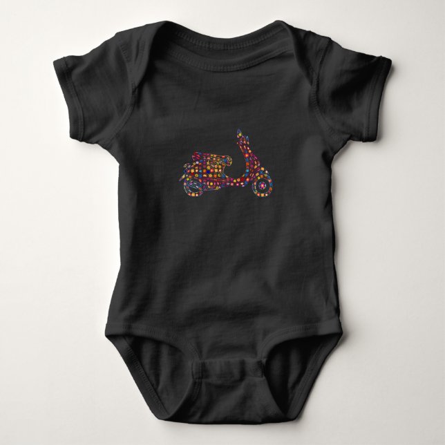 Flower Pattern Motor-Scooter Motorcycle Baby Bodysuit (Front)