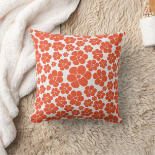 Flower Pattern - Orange and White Cushion